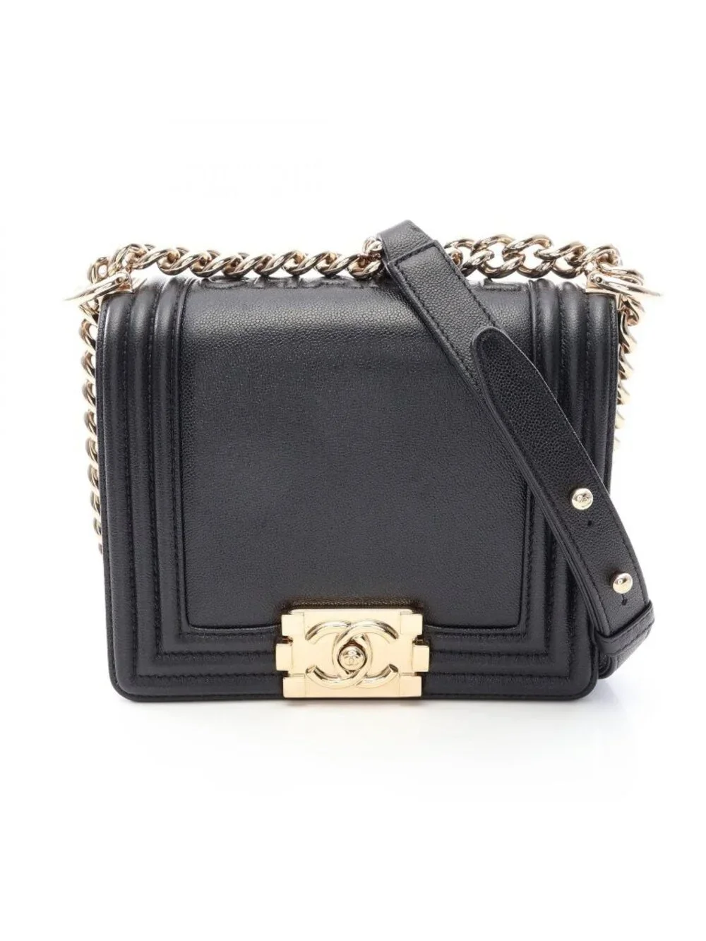 Chanel Shoulder Bag Boy Black Leather Boy Chain